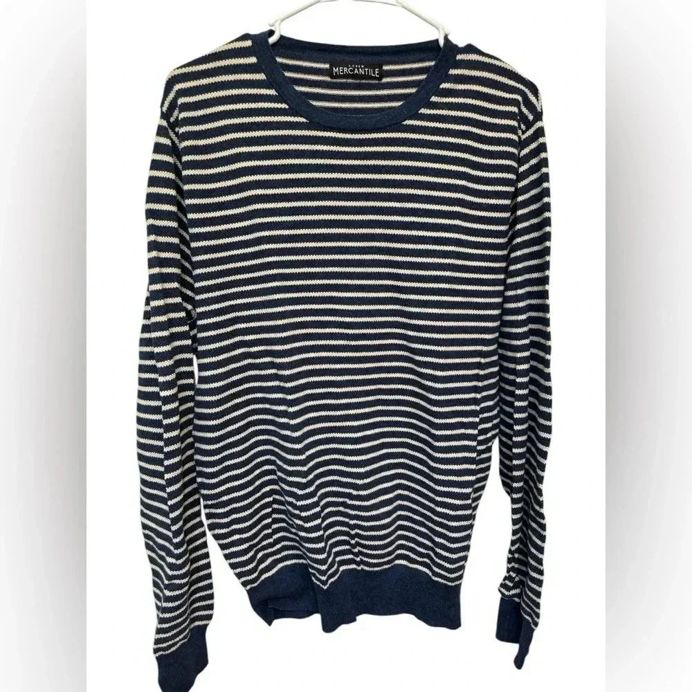 J Crew Mercantile navy and cream stripe pique knit long sleeve pullover